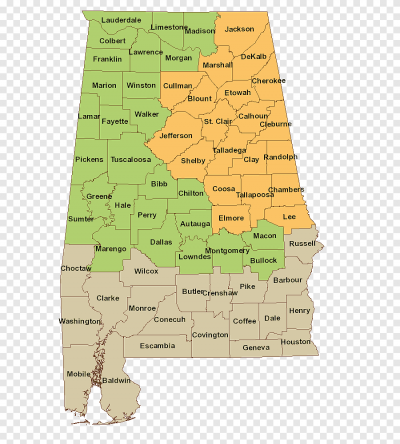 Alabama state map, USA | Cities and populated places on the map (AL)