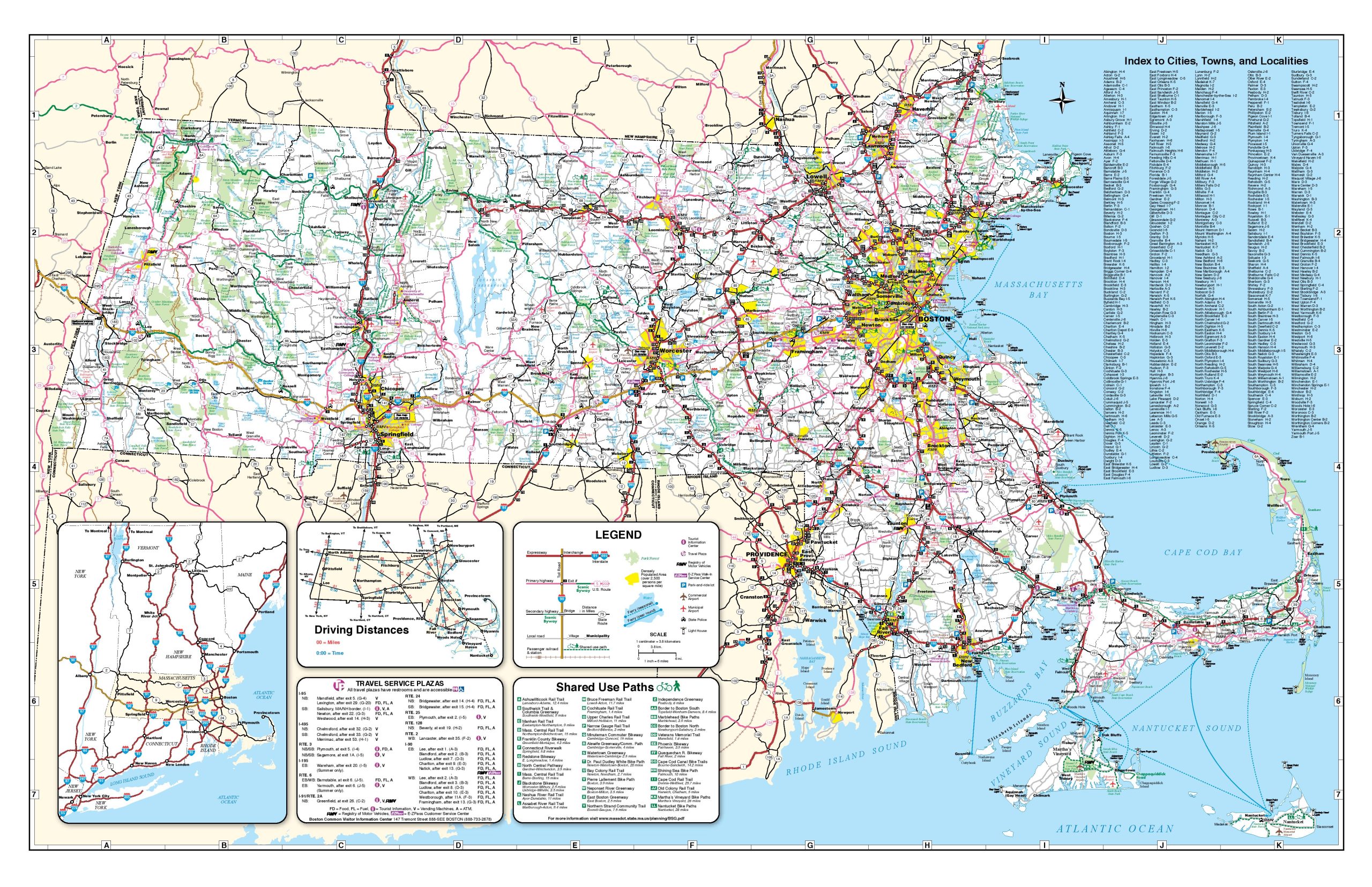 Massachusetts Commonwealth map, USA | Cities on the map (MA)