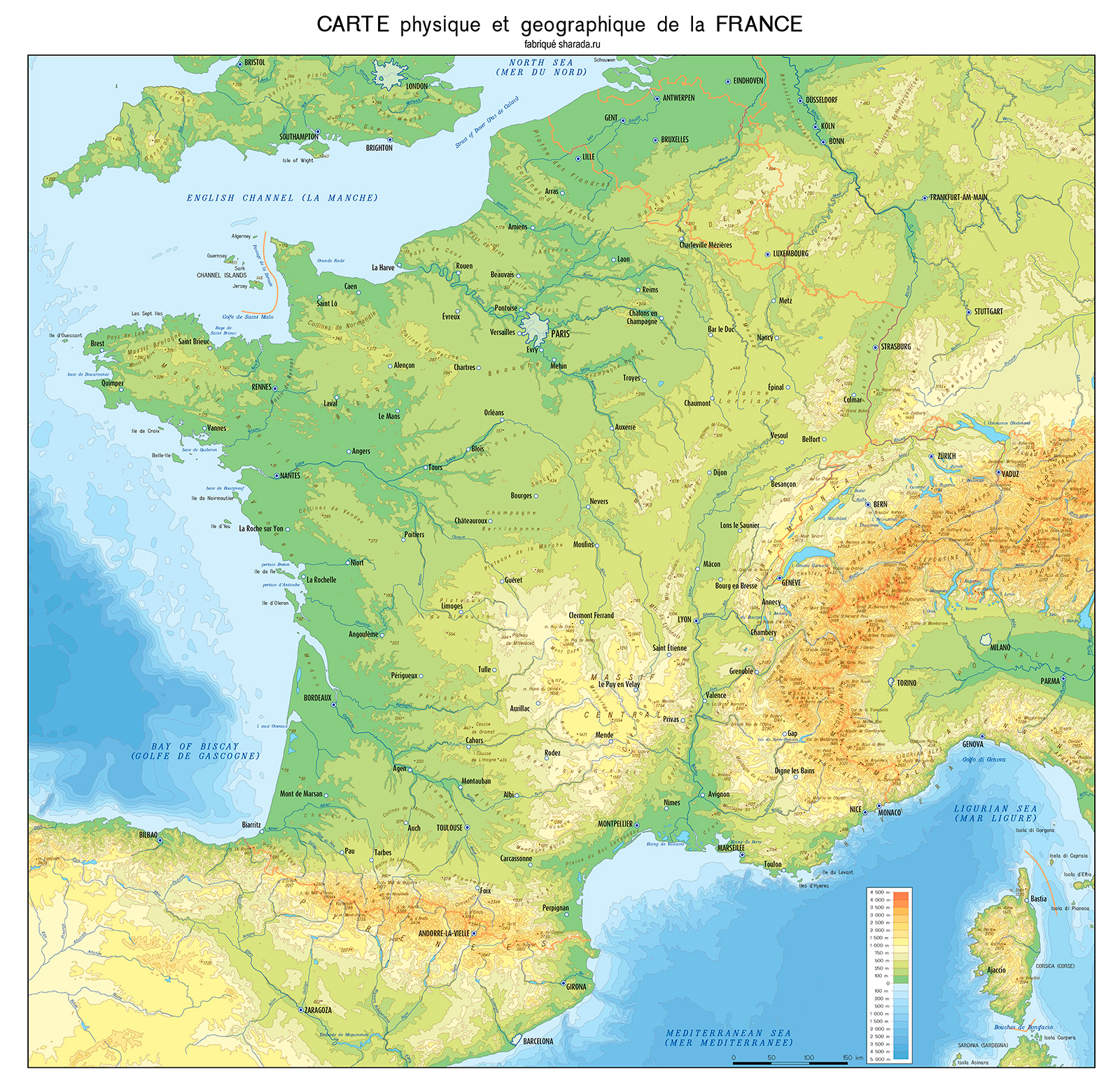 Какое море омывает францию. Рельеф Франции карта. Физико-географическая карта Франции. Физ карта Франции. Карта Франции с горами и реками.
