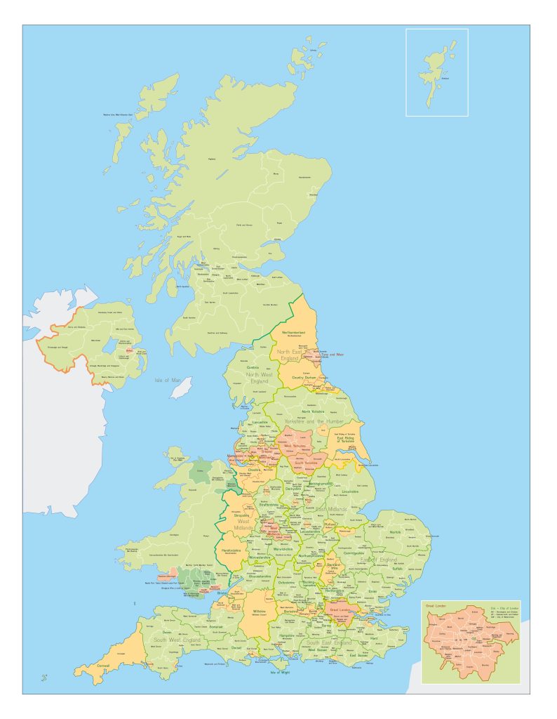 Cities and regions on the map of the United Kingdom