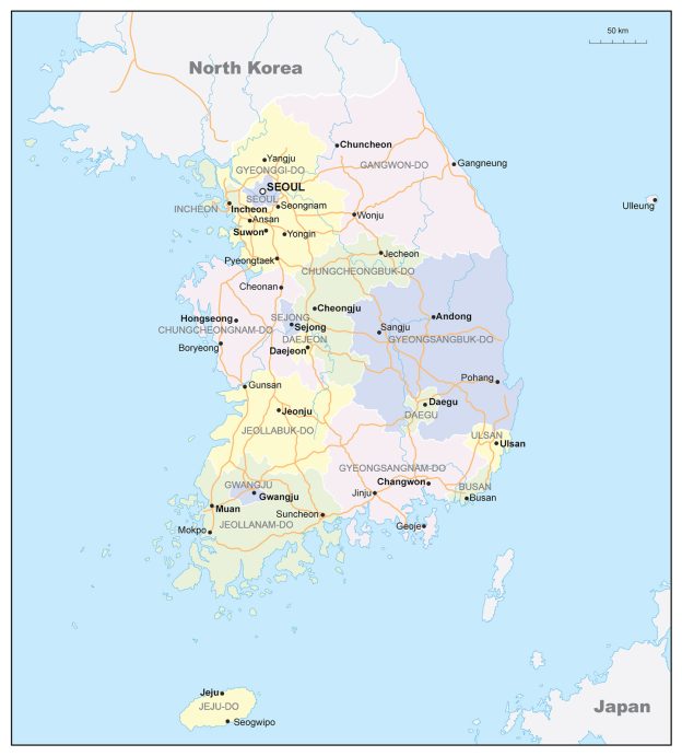 Republic of Korea map | Counties and cities in Republic of Korea