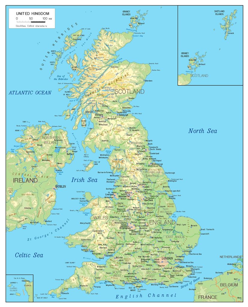 physical map of United Kingdom