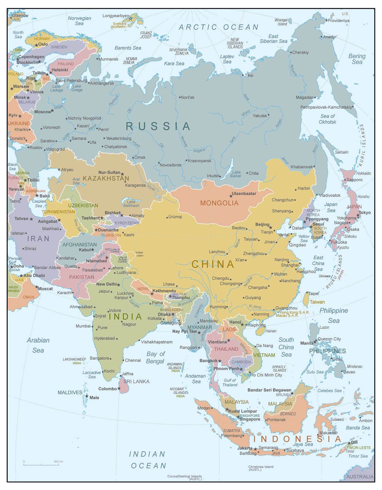 Asia map | Countries with borders of Asia