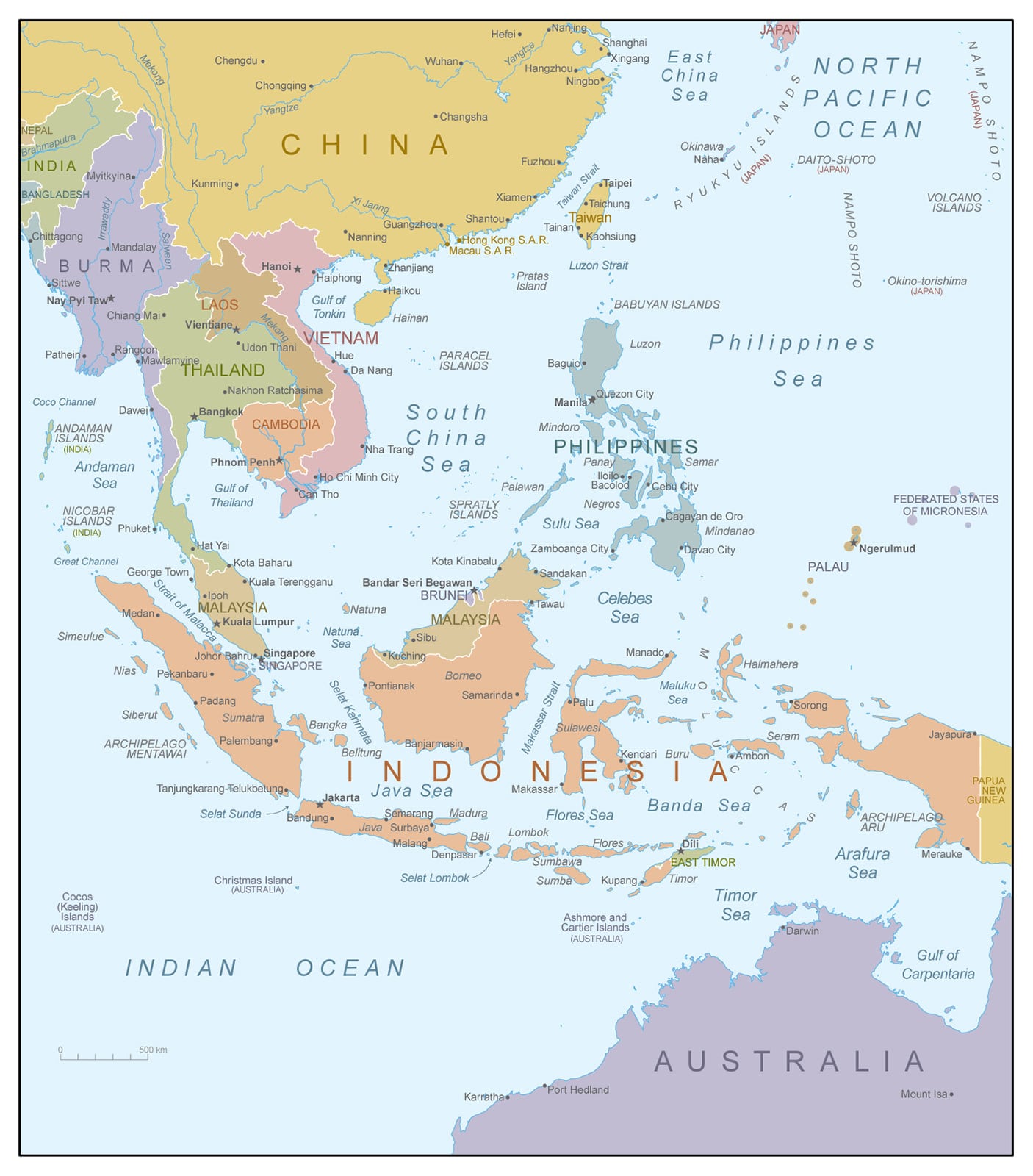 Asia map | Countries with borders of Asia