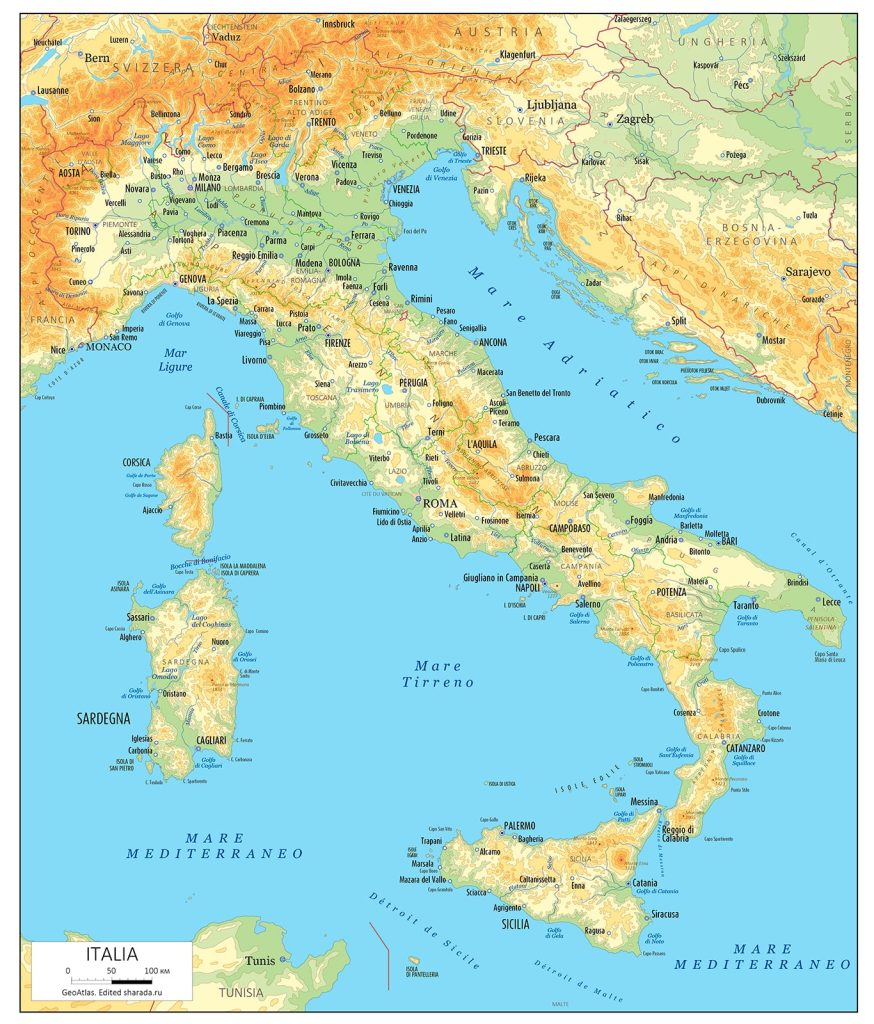 physical map of Italy