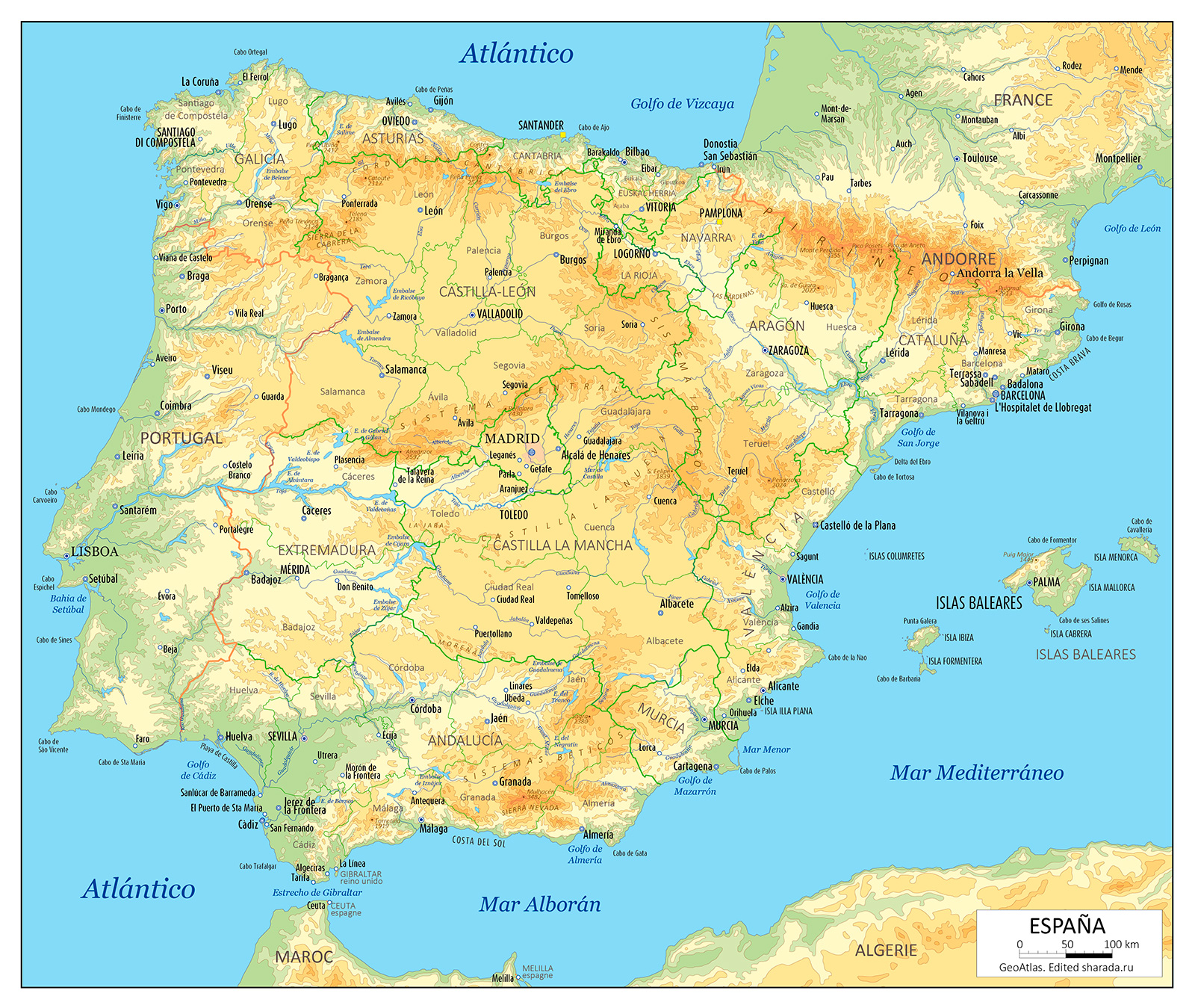 Горы Испании на карте