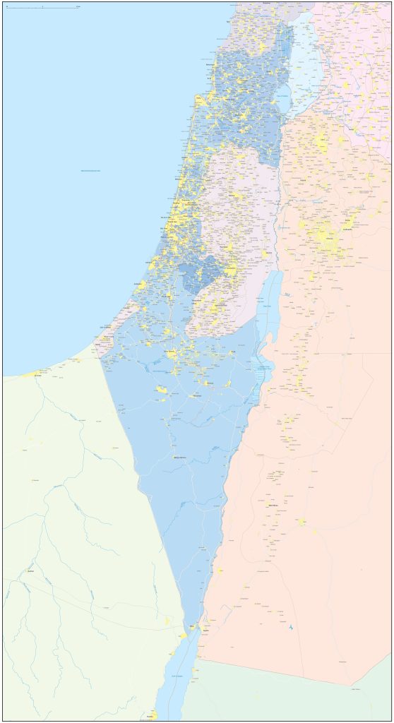 High resolution map of Israel with all cities and political boundaries