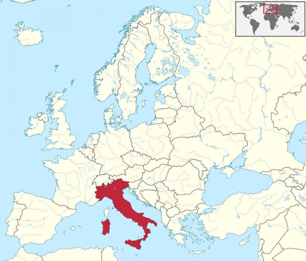 Location of Italy in Europe