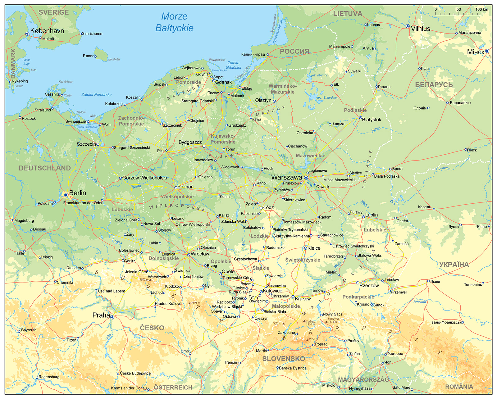 Poland map | Counties and cities in Poland