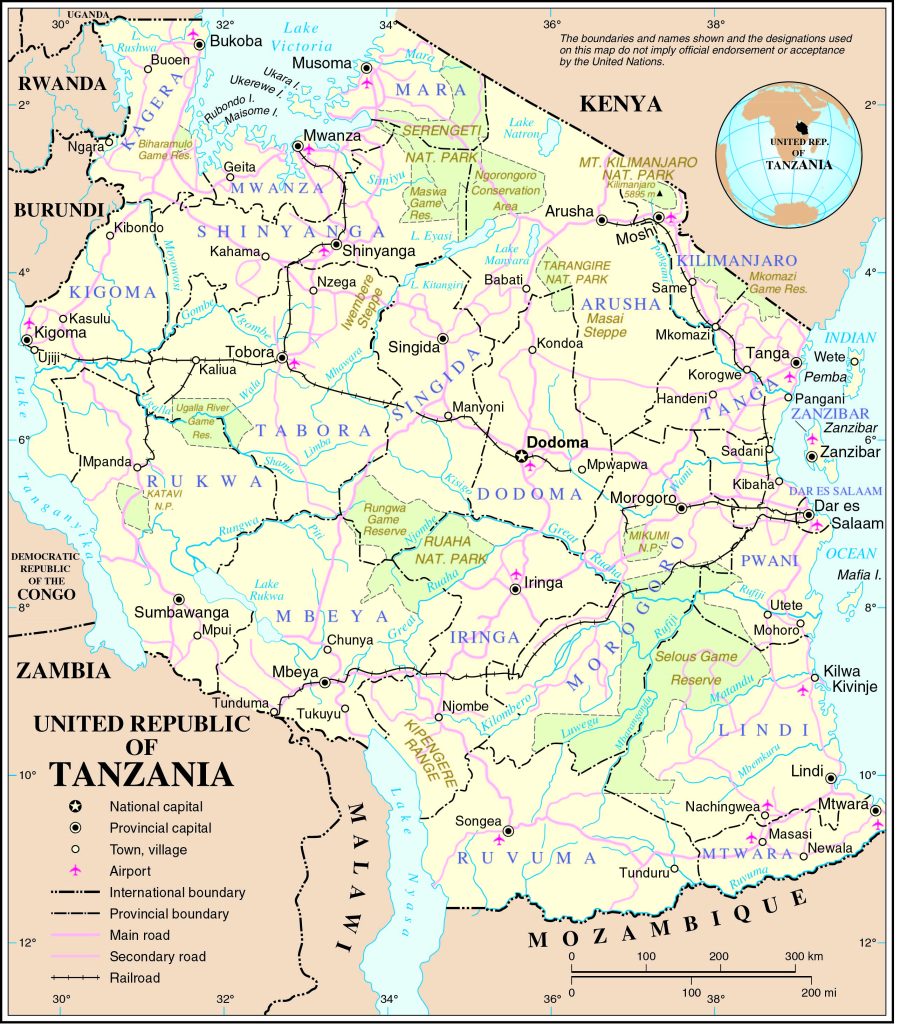 cities on the map of Tanzania