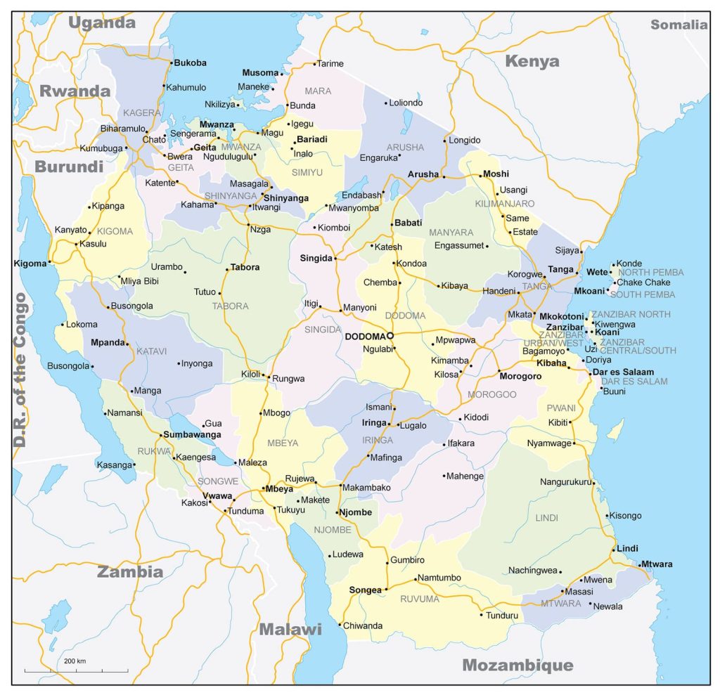  political map of Tanzania
