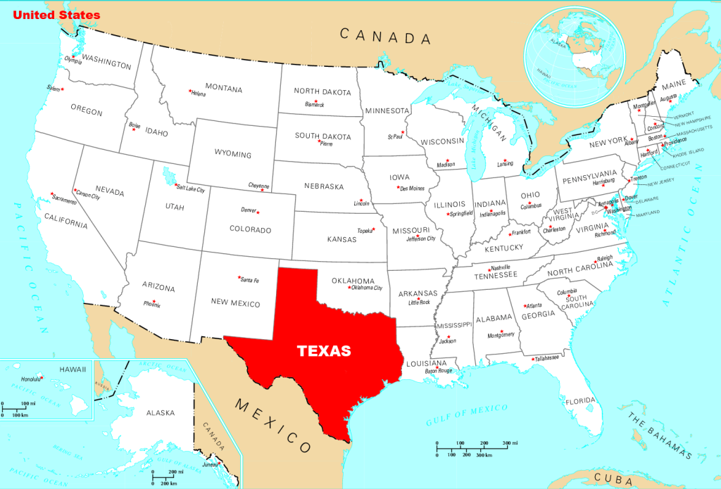 Location map of Texas in the US