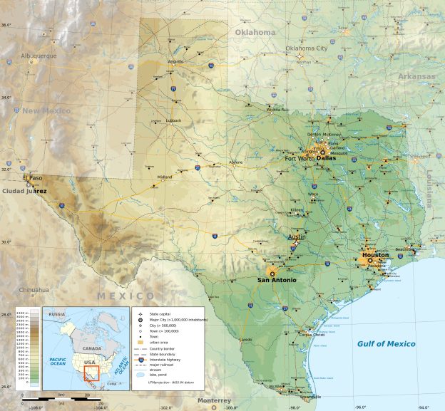 Texas state map, USA | Cities and counties on the map (TX)