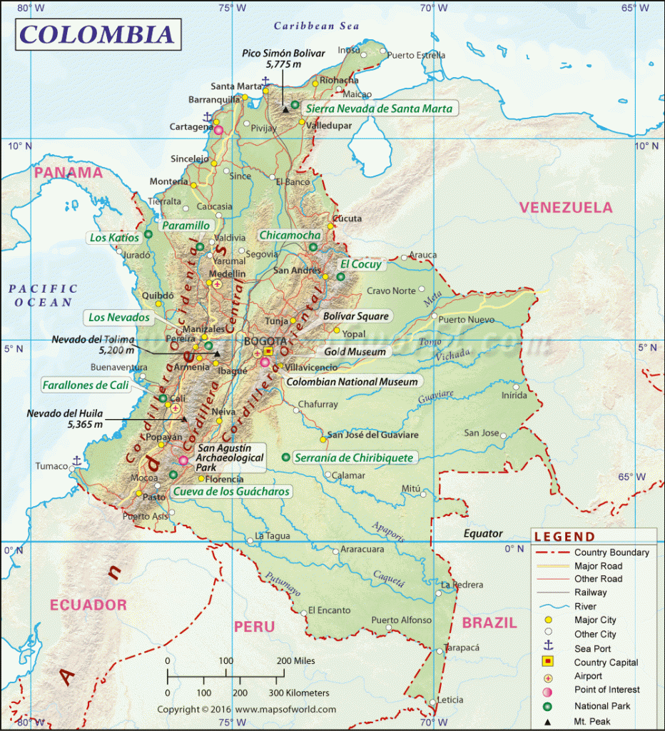 physical map of Colombia
