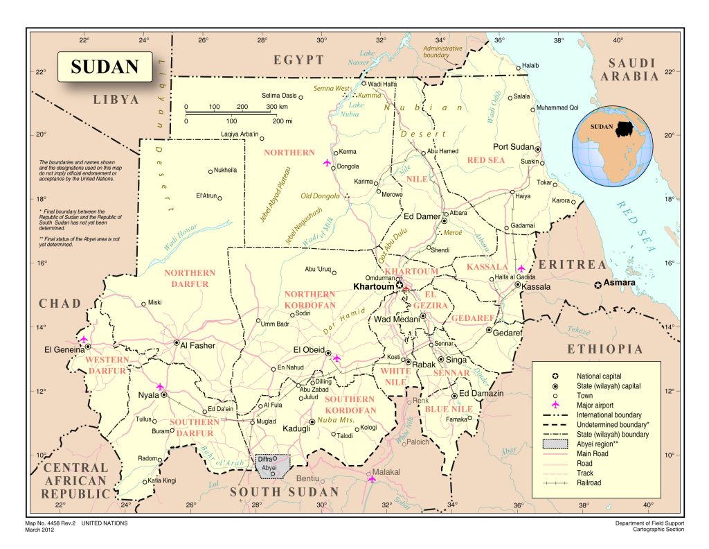 Major cities of Sudan on the map