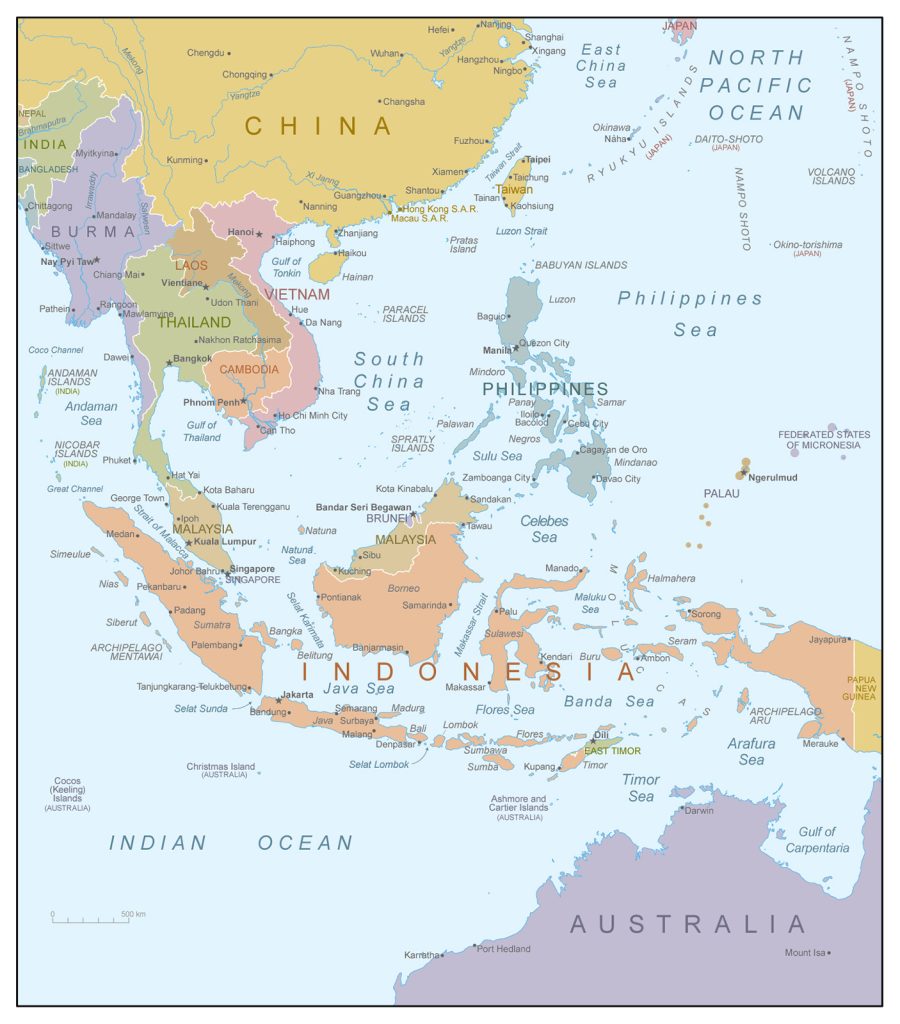 Malaysia on the map of Southeast Asia