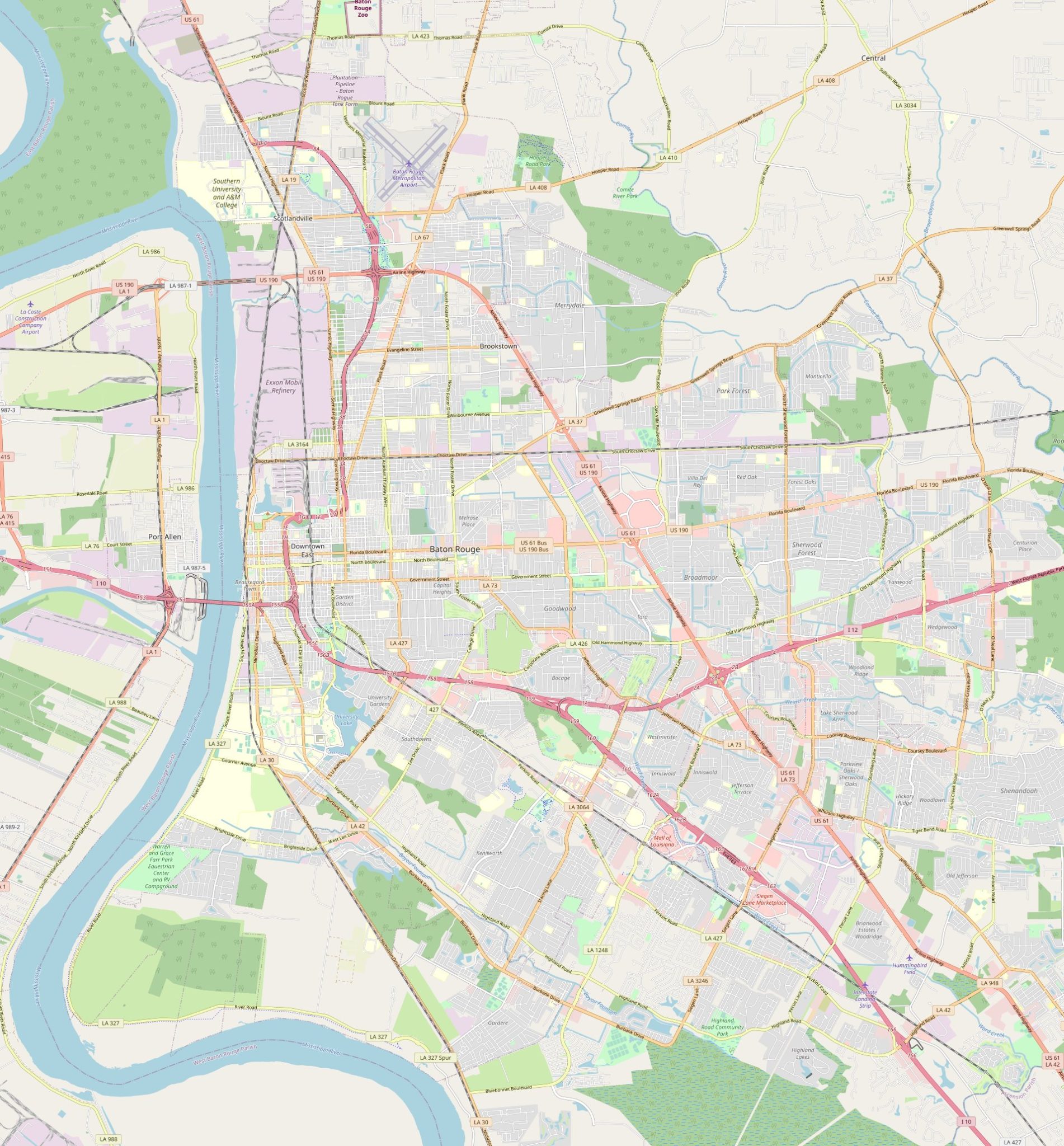 Map of Baton Rouge, Louisiana | Streets and neighborhoods