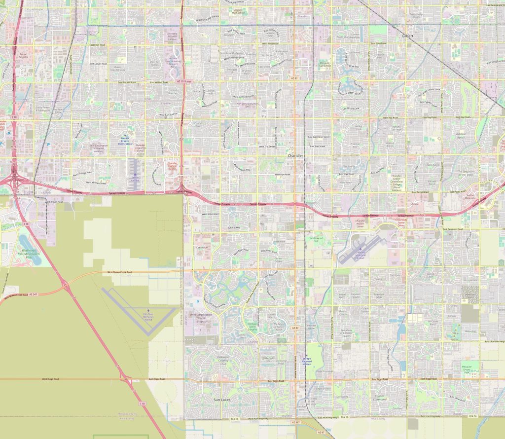 Schematic map of Chandler with streets and freeways