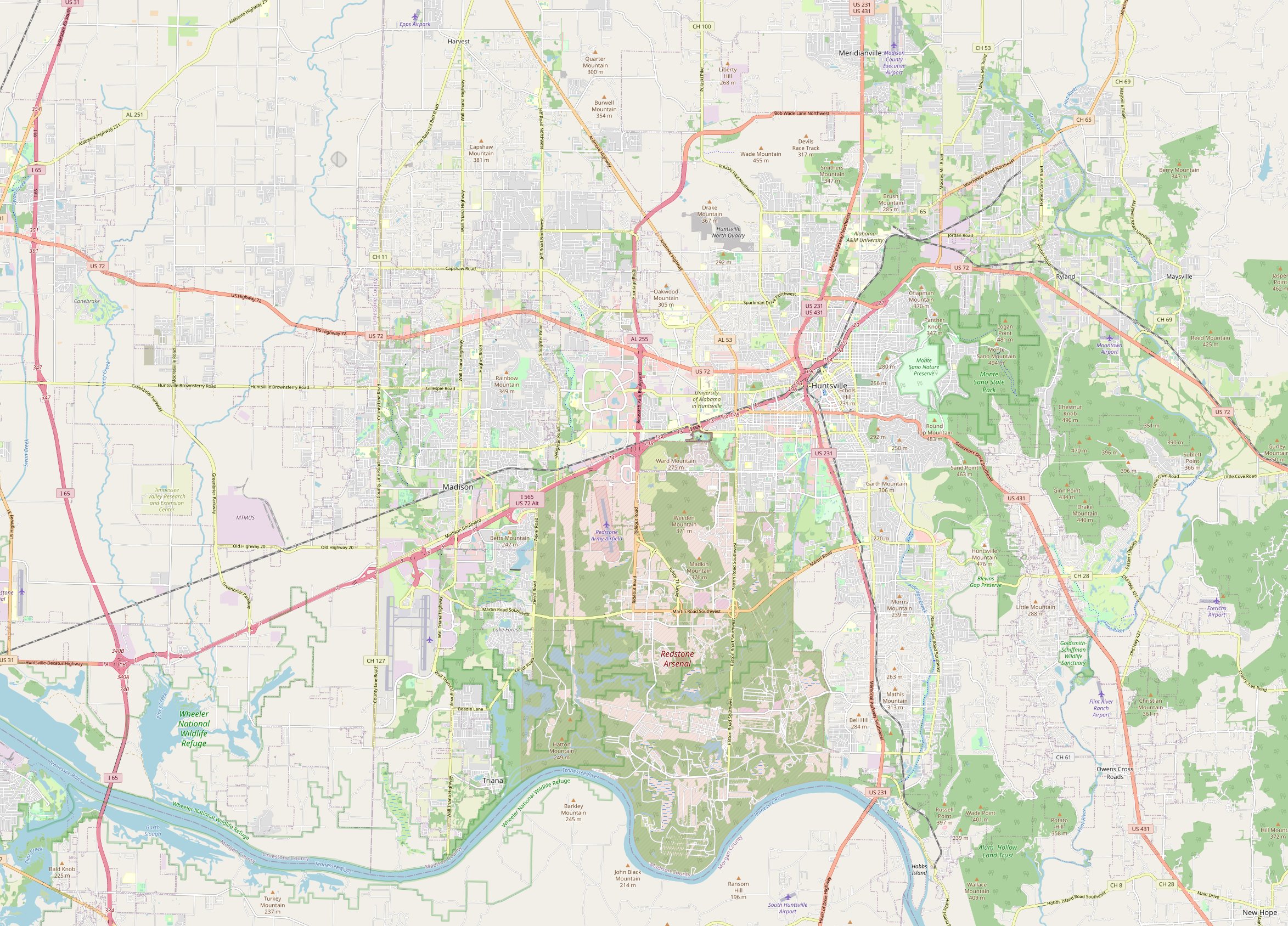 Map Of Huntsville Alabama Streets And Neighborhoods   Huntsville Map 