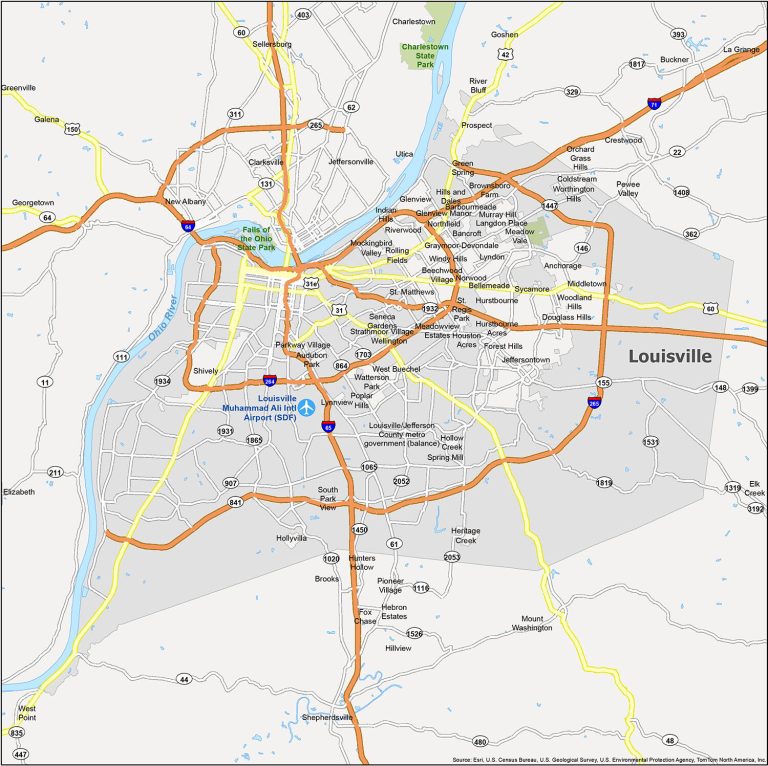 Map of Louisville, Kentucky | Streets and neighborhoods