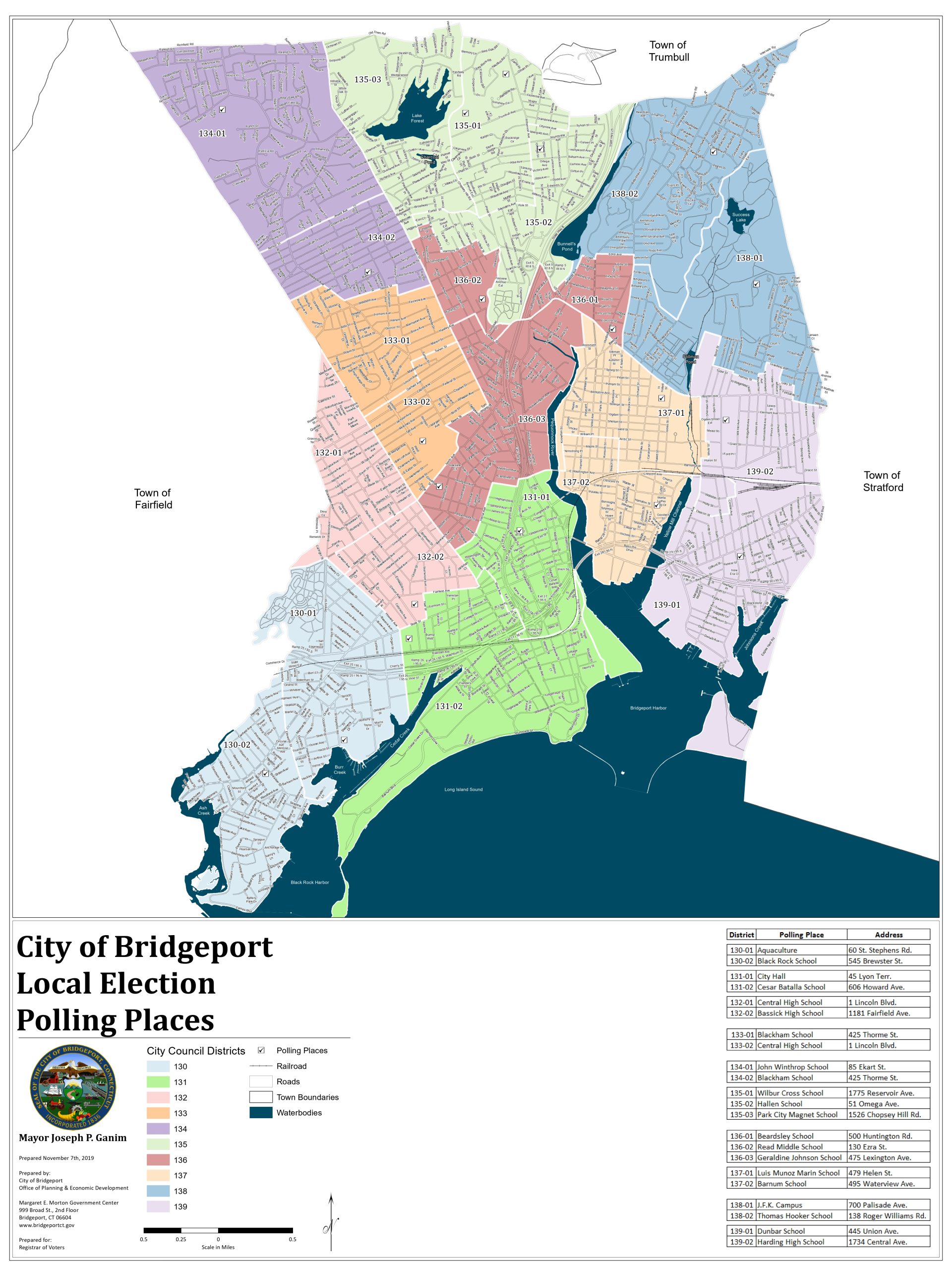 Map Of Bridgeport Connecticut Streets And Neighborhoods   Map Gallery 30in X 40in Local Election Polling Places Page 0001 Scaled 