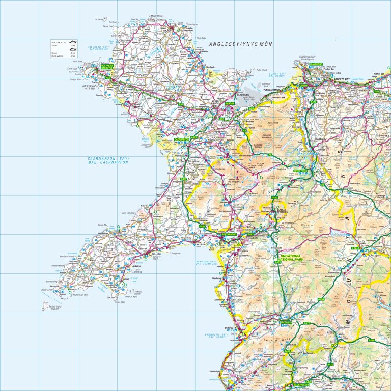 North Wales map, UK | Coastline and cities on the map