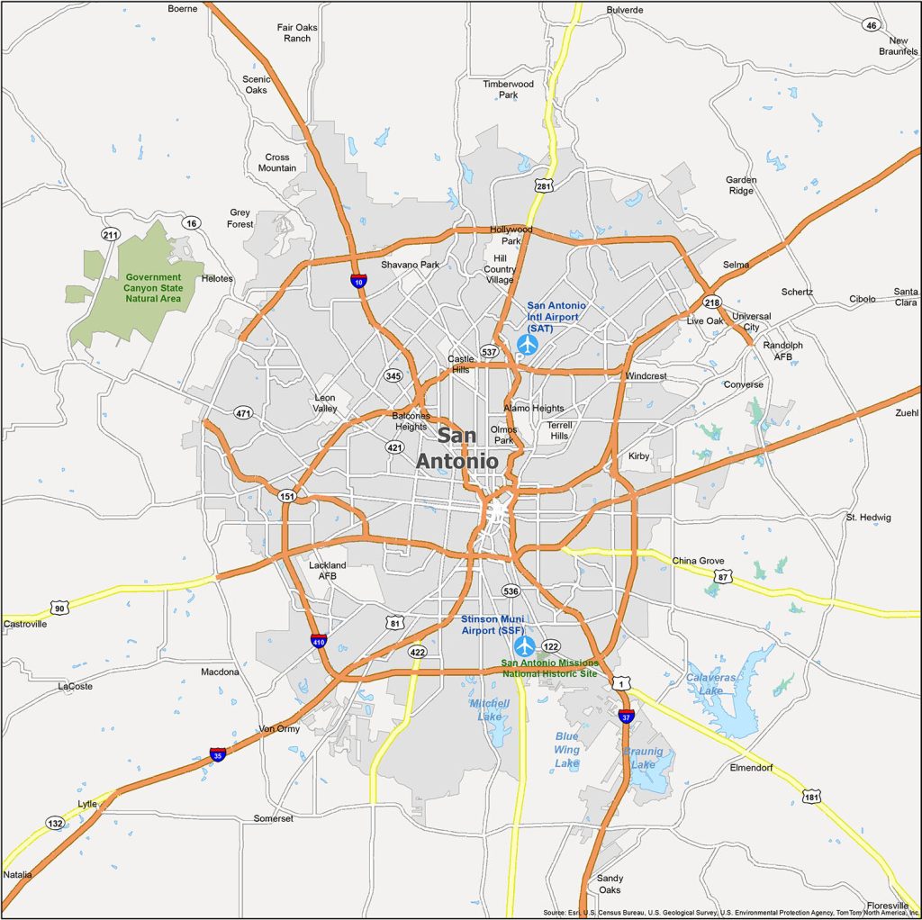 Map of San Antonio, Texas | Streets and highways of the city