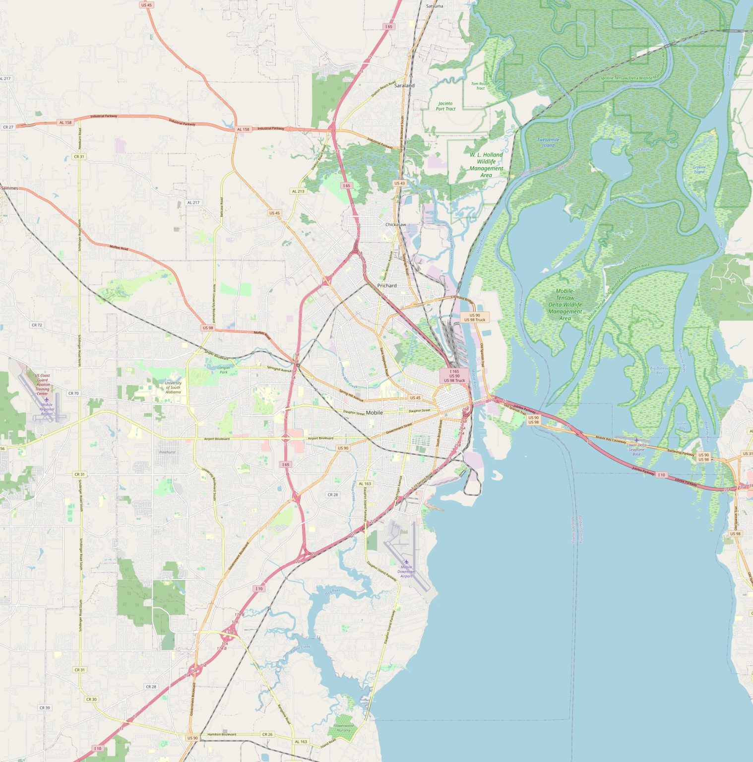 Map Of Mobile Alabama Streets And Neighborhoods Map 1518x1536