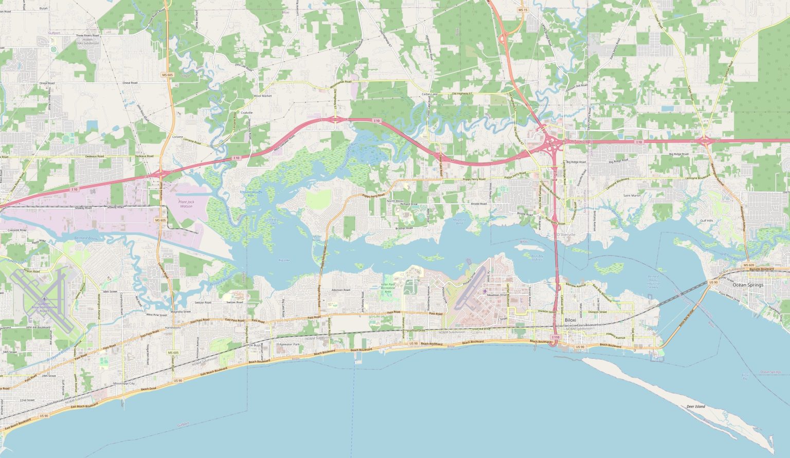 Map Of Biloxi Mississippi Streets And Neighborhoods   Biloxi Map 1536x891 