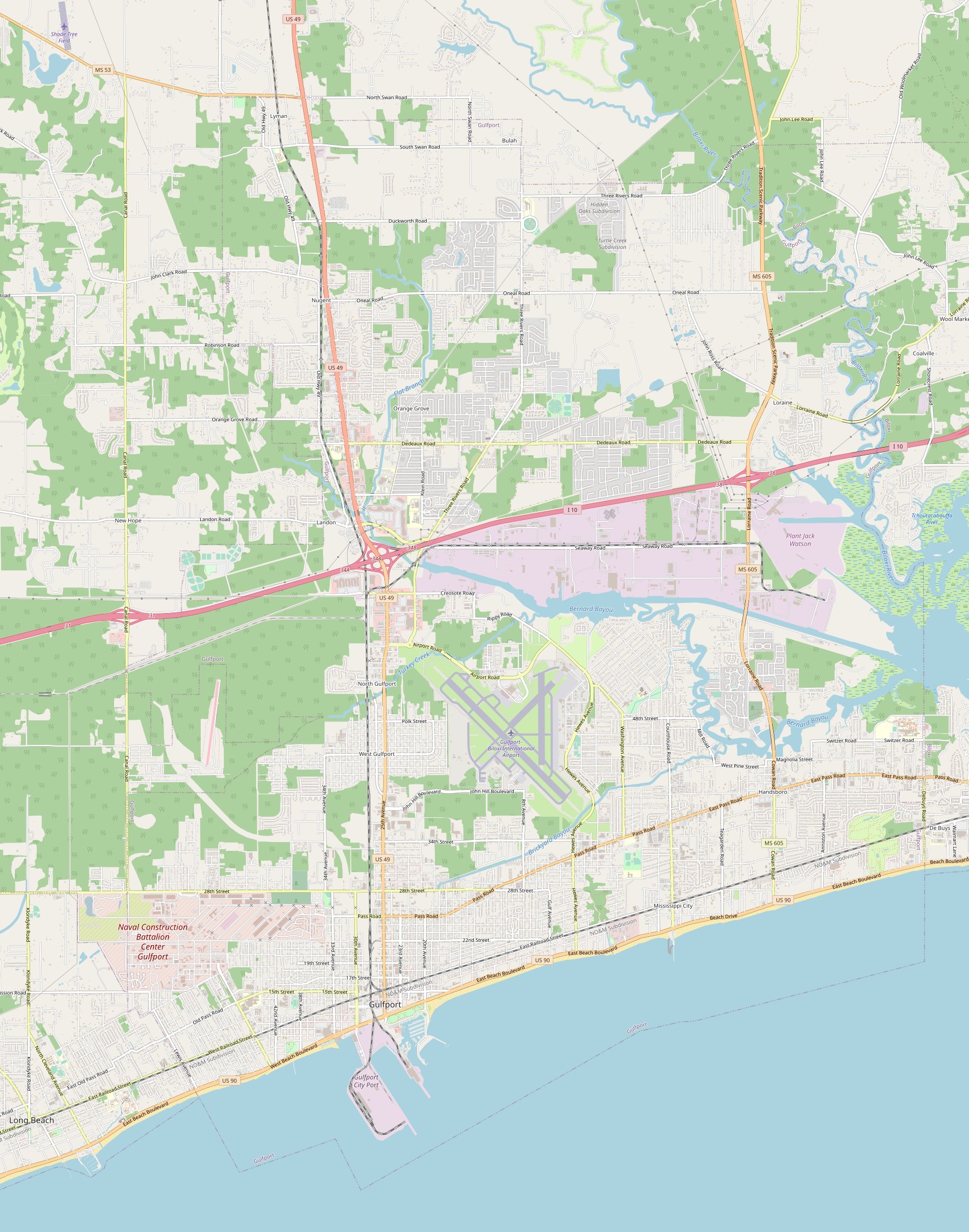 Map of Gulfport, Mississippi Streets and neighborhoods