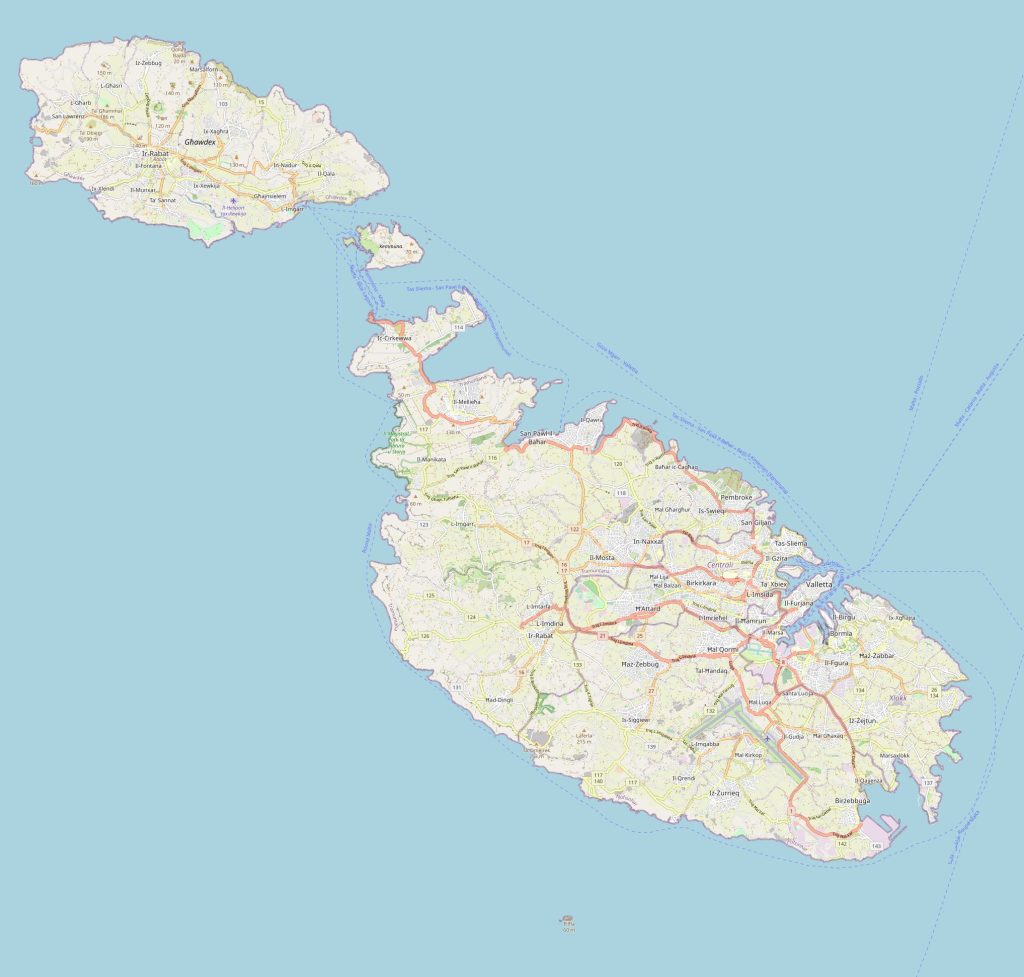 Schematic map of Malta with roads and streets