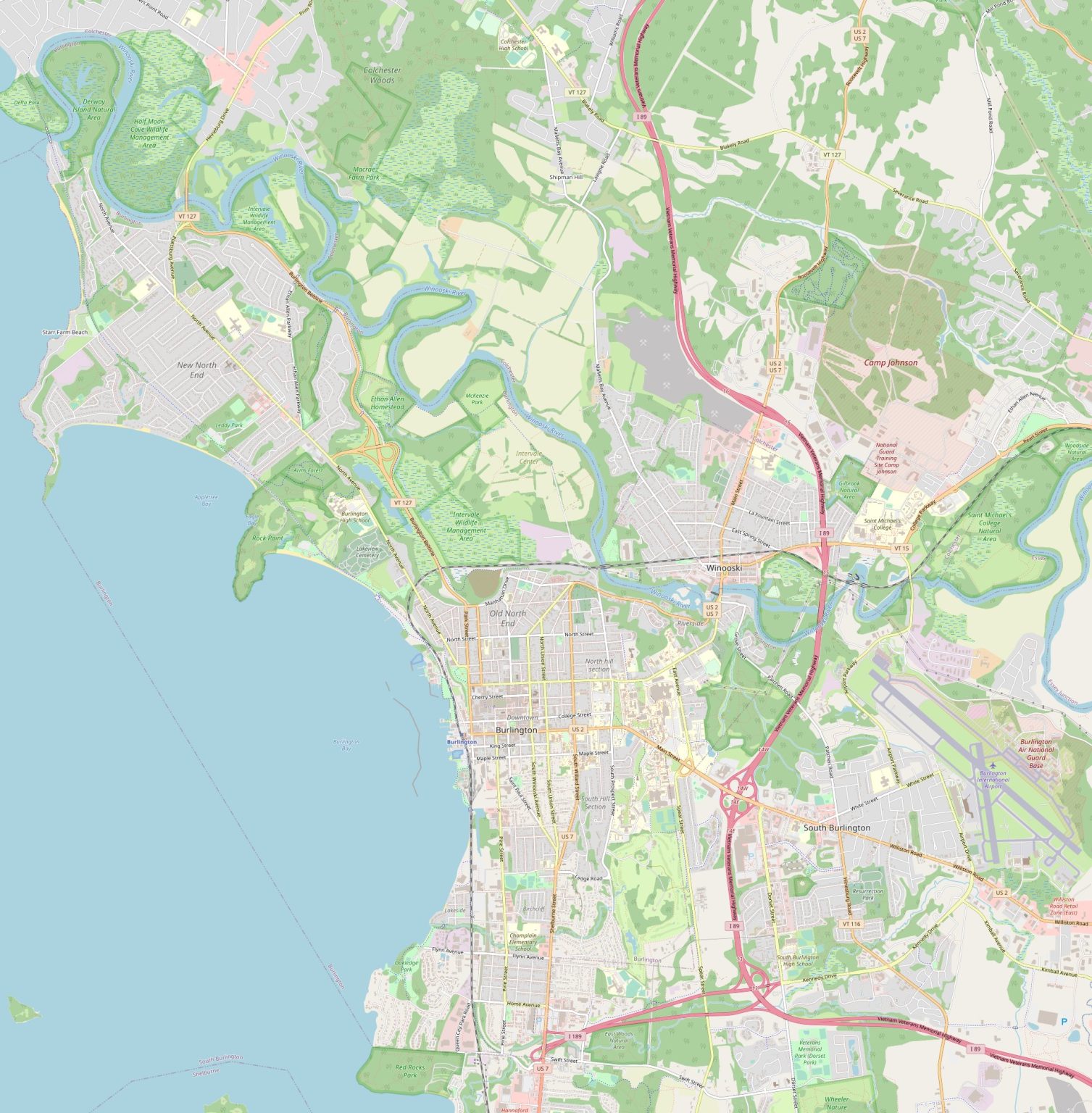 Map of Burlington, Vermont Streets and neighborhoods