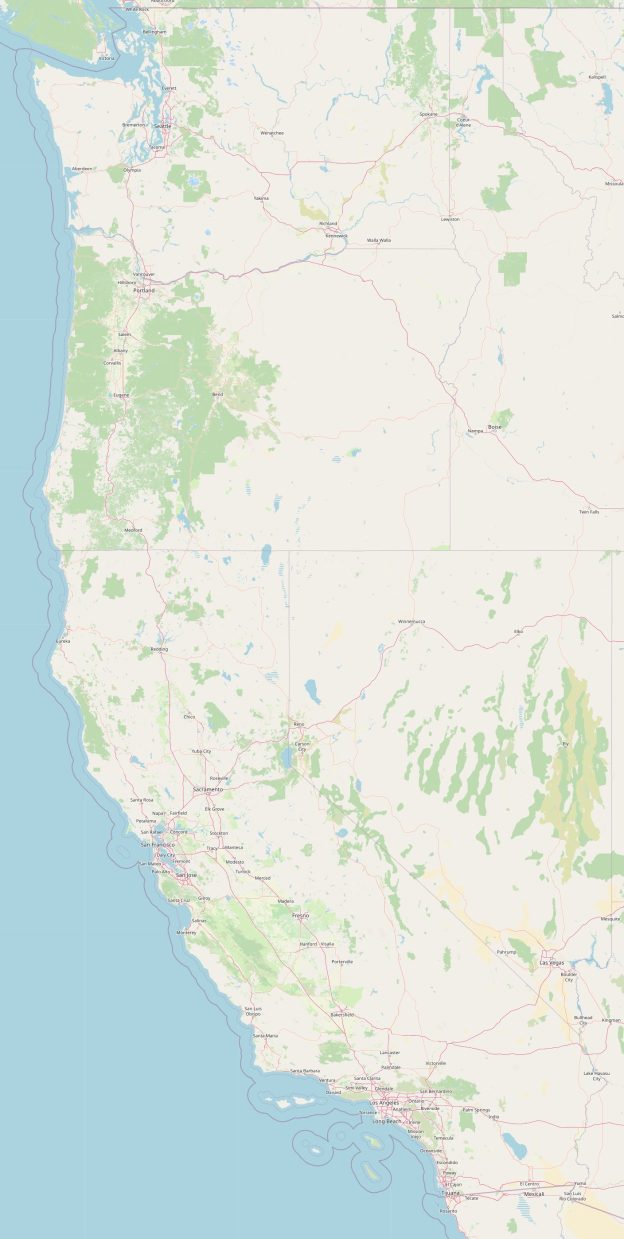 West Coast Map USA States And Cities Of The Coast On The Map West Coast USA Map 624x1239