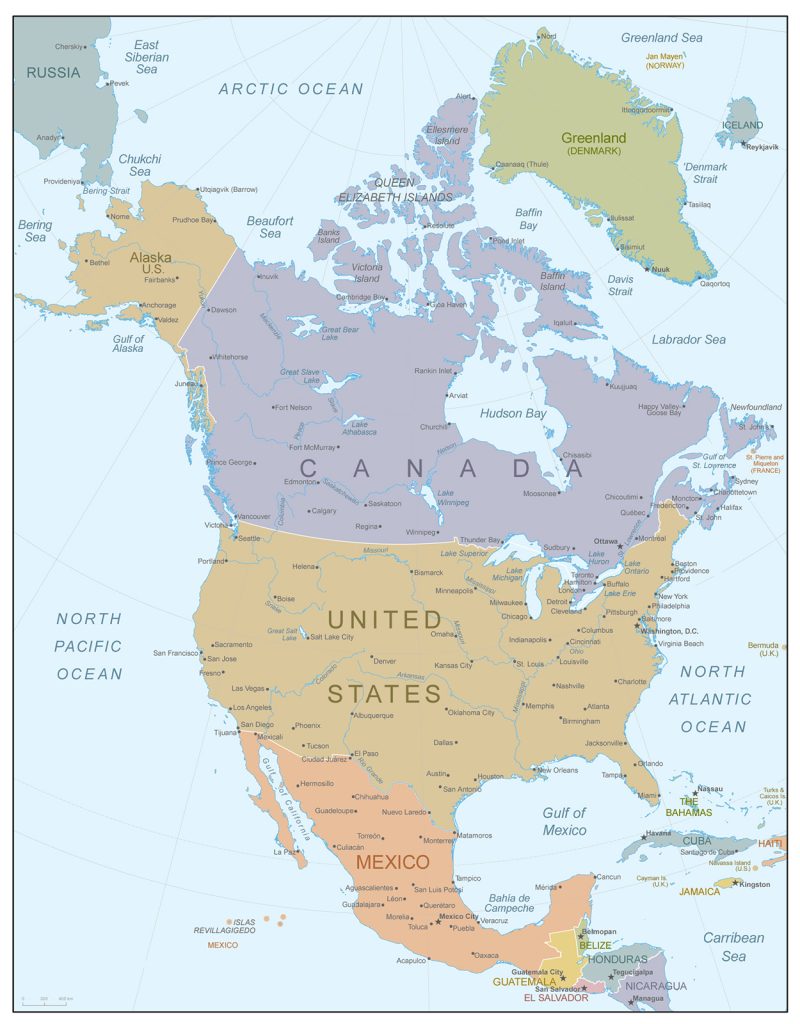 Location of Canada in North America