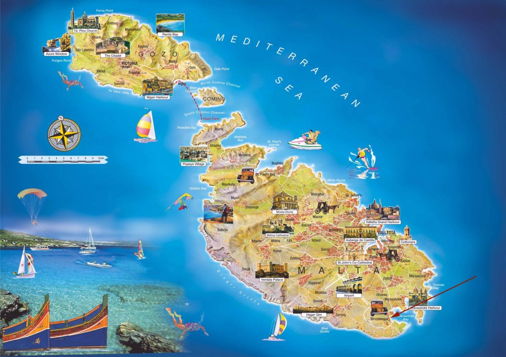 Attractions of Malta on the map
