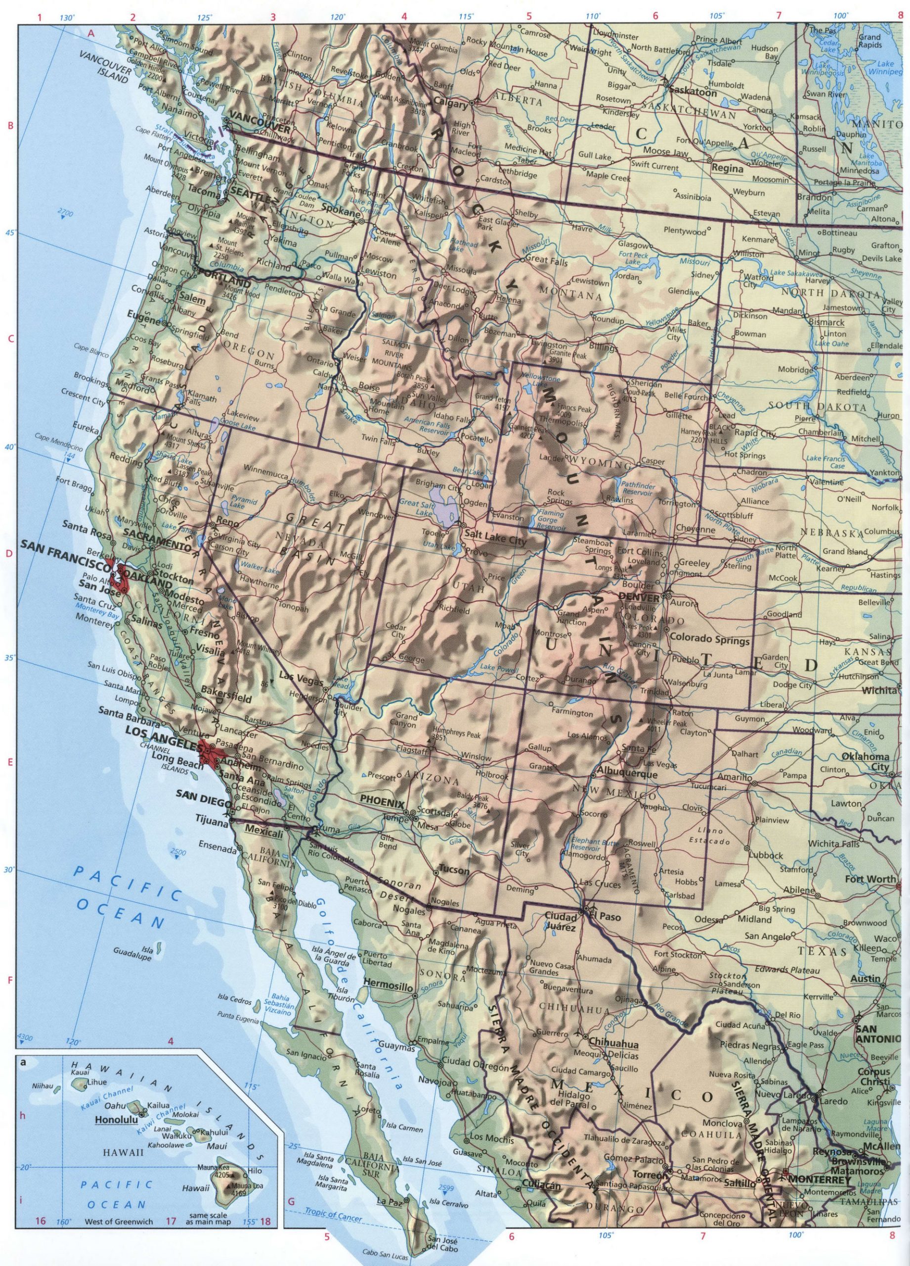 West Coast map, USA | States and cities of the coast on the map