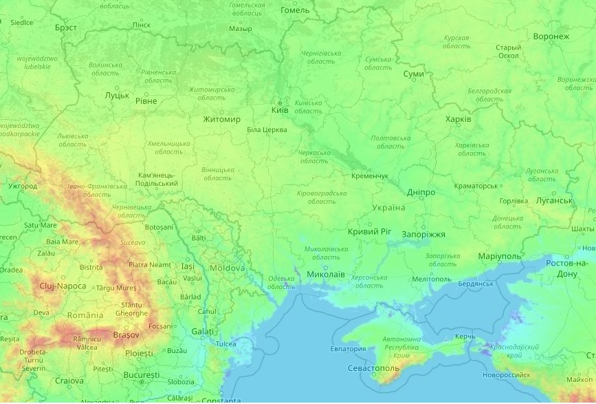 Ukraine topographic map, elevation and landscape