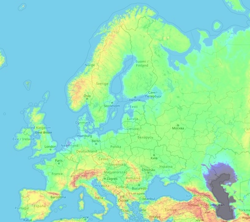 Europe topographic map, elevation and landscape