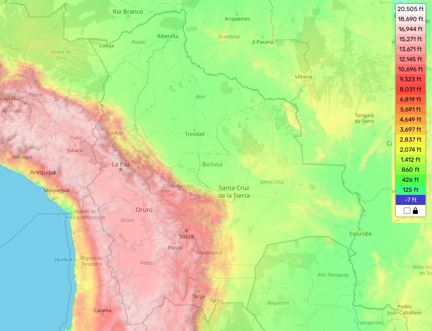 Bolivia topographic map