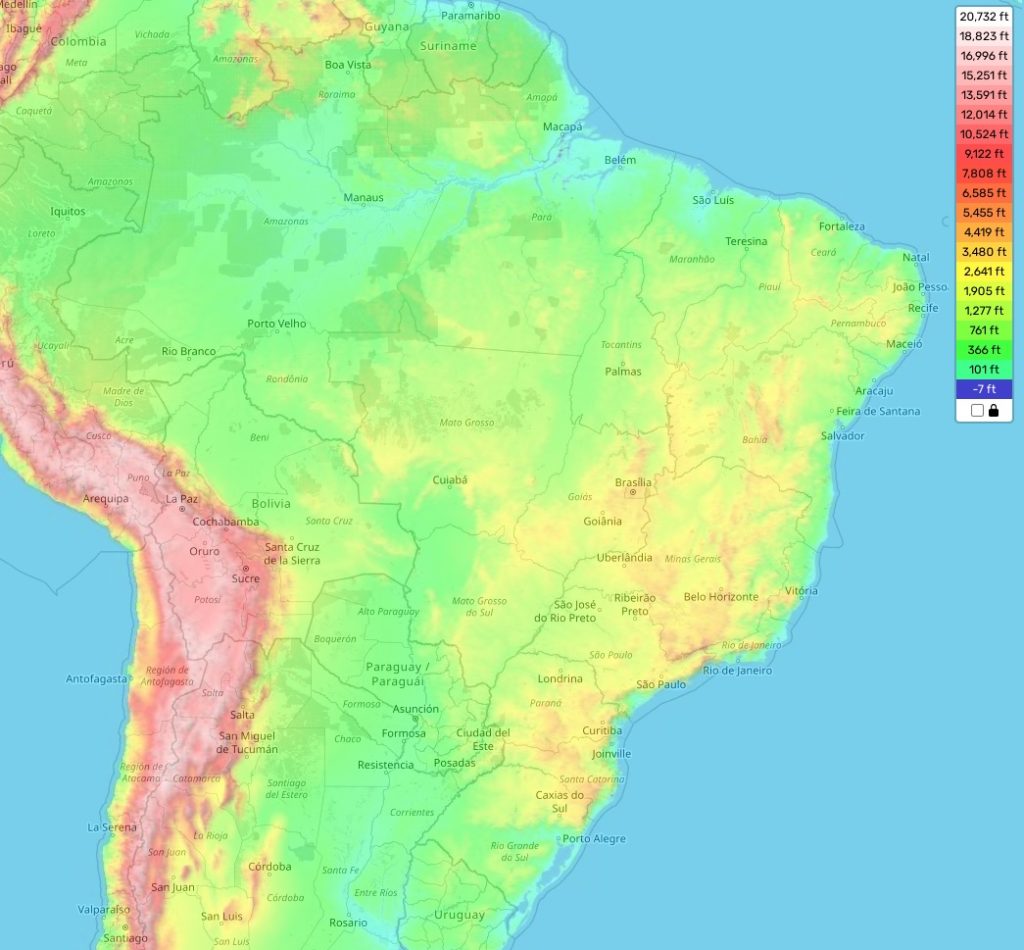 Brazil topographic map