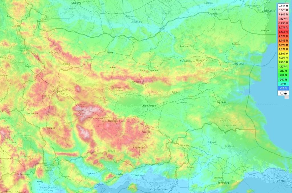 Bulgaria topographic map