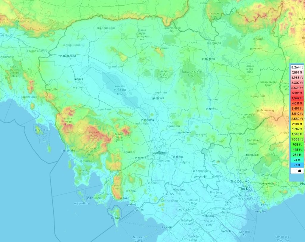 Cambodia topographic map