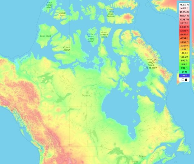 Canada topographic map, elevation and landscape