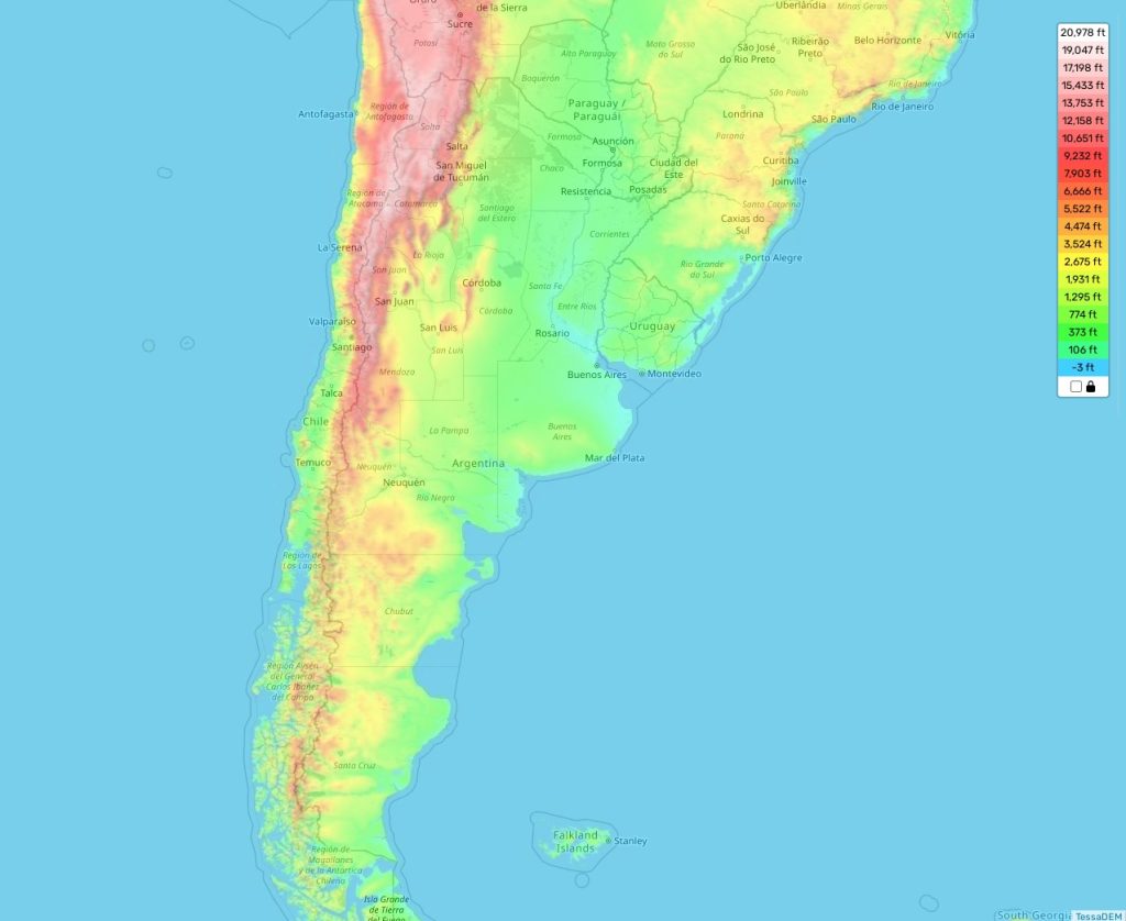 Chile topographic map