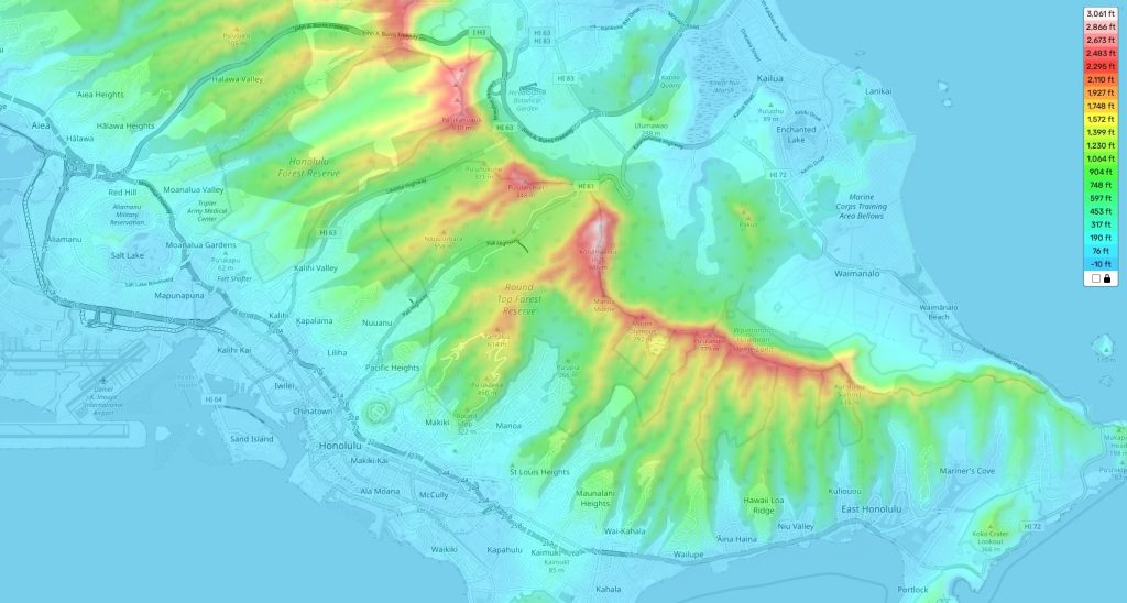 Honolulu topographic map