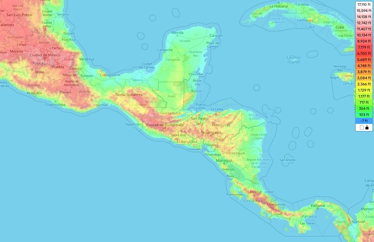 Costa Rica topographic map, elevation and landscape