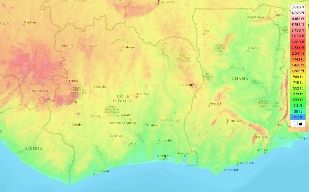 Côte d'Ivoire topographic map