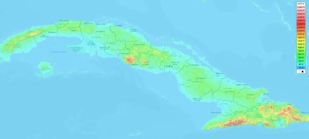 Cuba topographic map