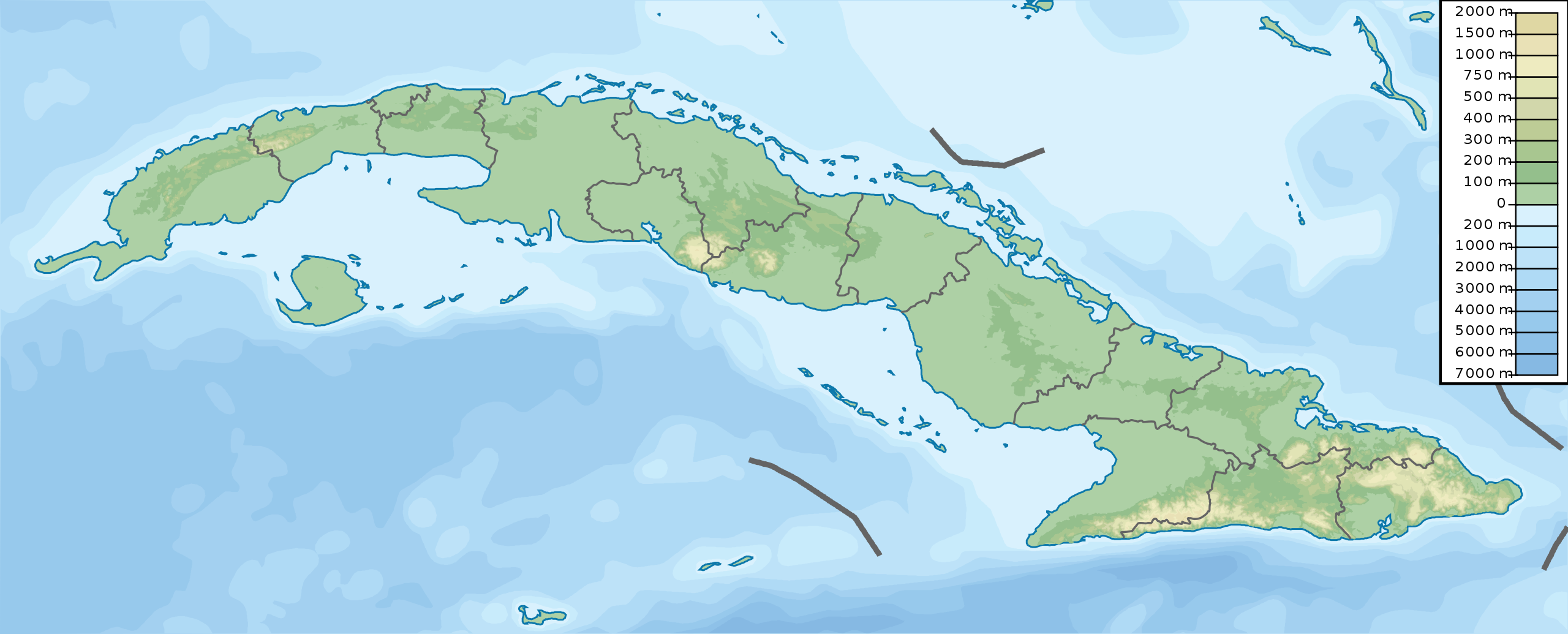 Republic of Cuba topographic map, elevation and landscape