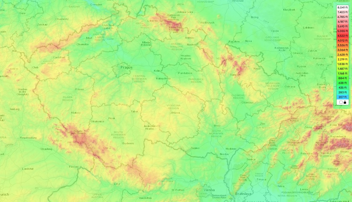 Czech Republic topographic map, elevation and landscape